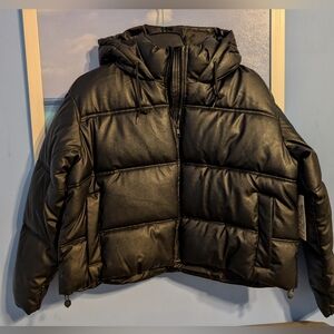 Nwt Maralyn & Me Double Stitched PU Black Bomber Jacket Hooded Coat XXLARGE